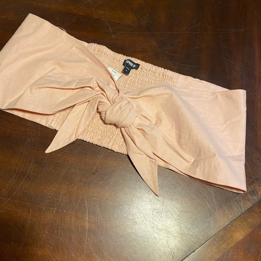 Express Beige Strapless Bow Blouse - Picture 6 of 7